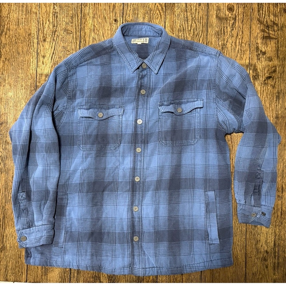 Duluth Trading Men's Flannel Shirt Jacket XL Blue Plaid Button Up Lined